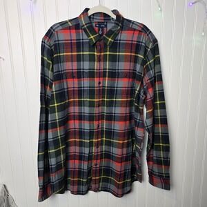 GAP‎ Men's Shirt XL Long Sleeve Flannel Western Plaid Regular Fit Multicolor Y2K
